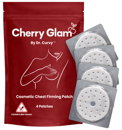 Cherry Glam pouch with four cosmetic chest skincare patches